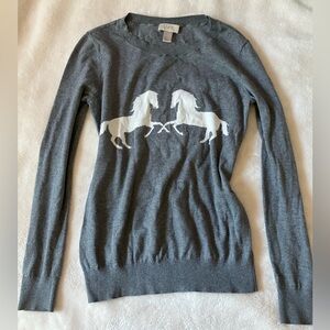 LOFT Gray Sweater with Double White Horses